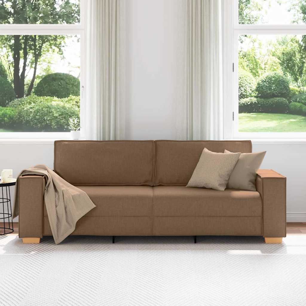 3-Seater Sofa with Cushion Brown Fabric
