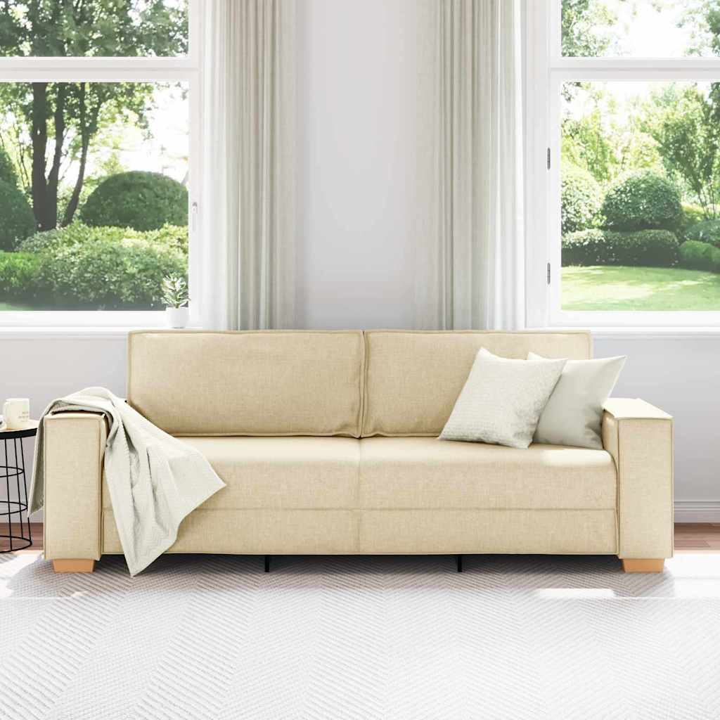 3-Seater Sofa with Cushion Cream Fabric