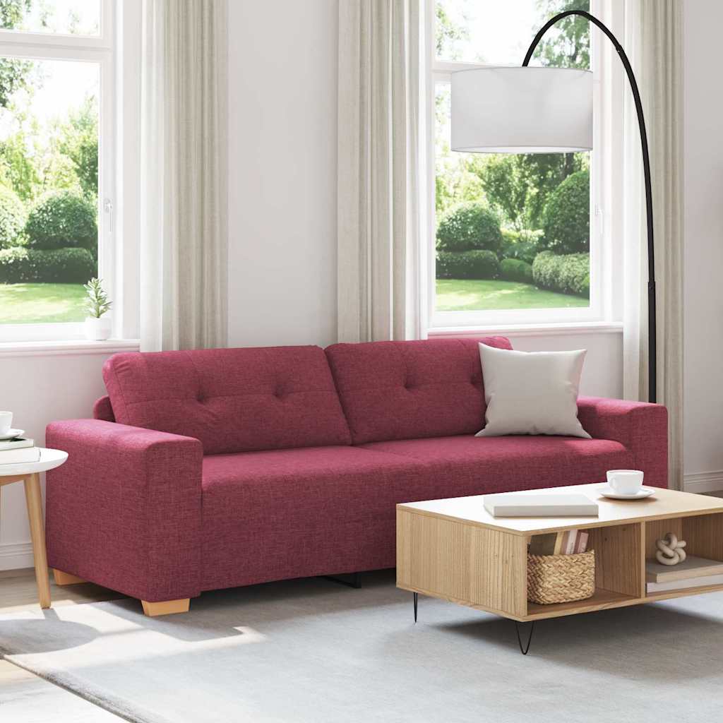 3-Seater Sofa with Cushion Wine red Fabric