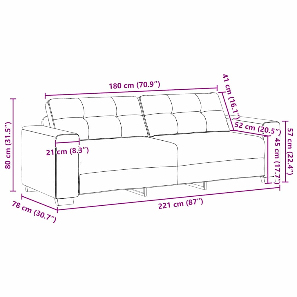 3-Seater Sofa with Cushion Cream Fabric