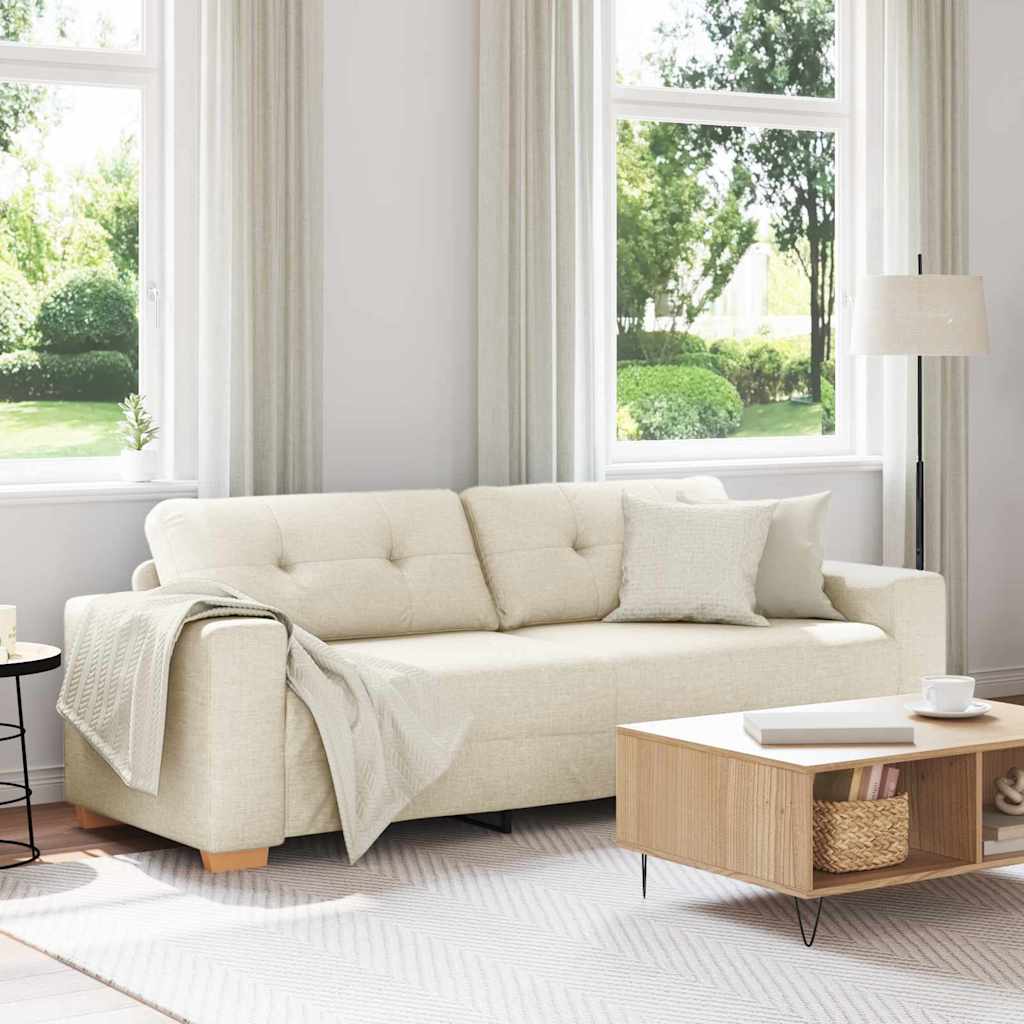 Sofa with Cushion with Pillow Beige 220 x 78 x 84 cm Linen