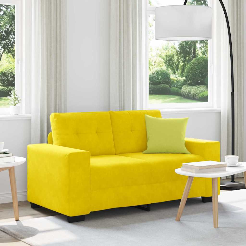 Loveseat Sofa with Cushion Yellow Velvet
