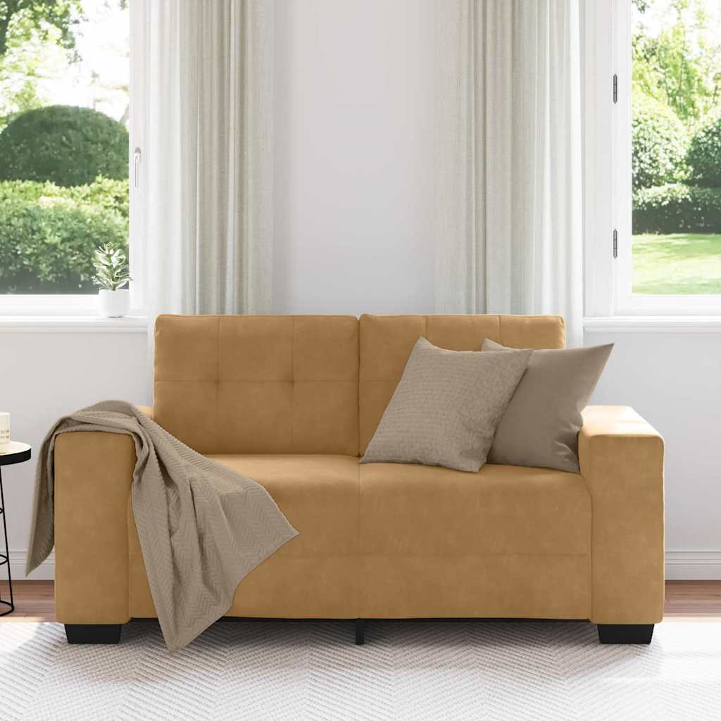 Loveseat Sofa with Cushion Brown Velvet