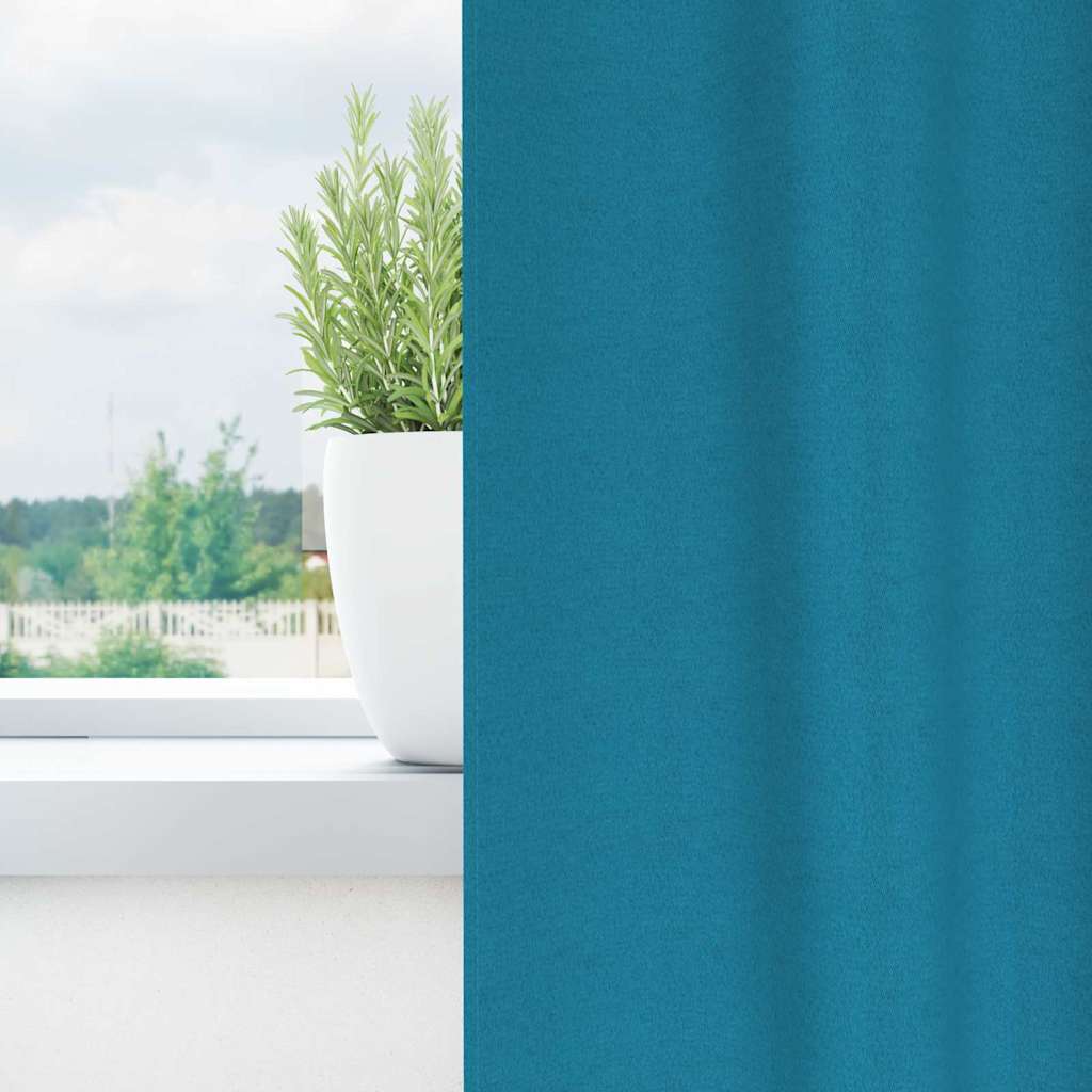 Blackout Curtains with Rings Turquoise Polyester