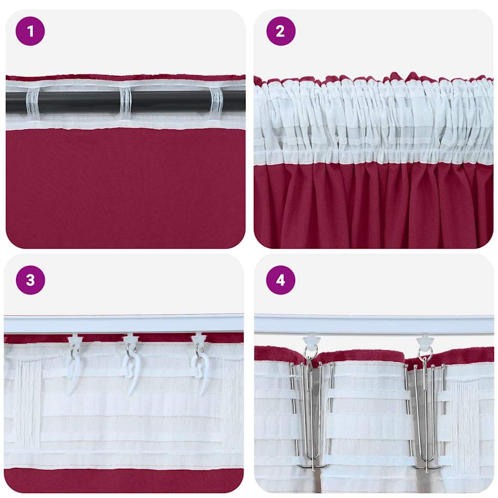 Curtain with Curtains 2 pcs Wine red 175 x 140 cm Velvet