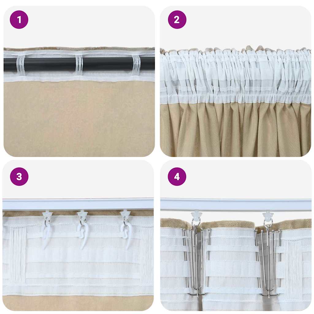 Curtain with Curtains 2 pcs Cream 260 x 140 cm Velvet