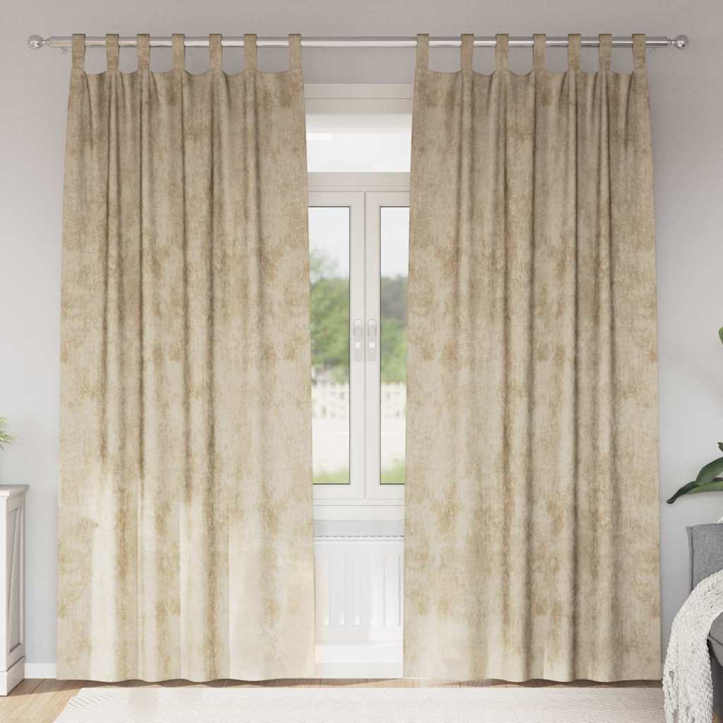 Curtain with Curtains 2 pcs Cream 245 x 140 cm Velvet