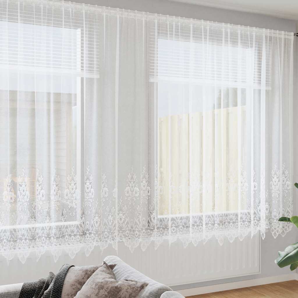 Lace Curtain with Curtains White 600x200cm Polyester