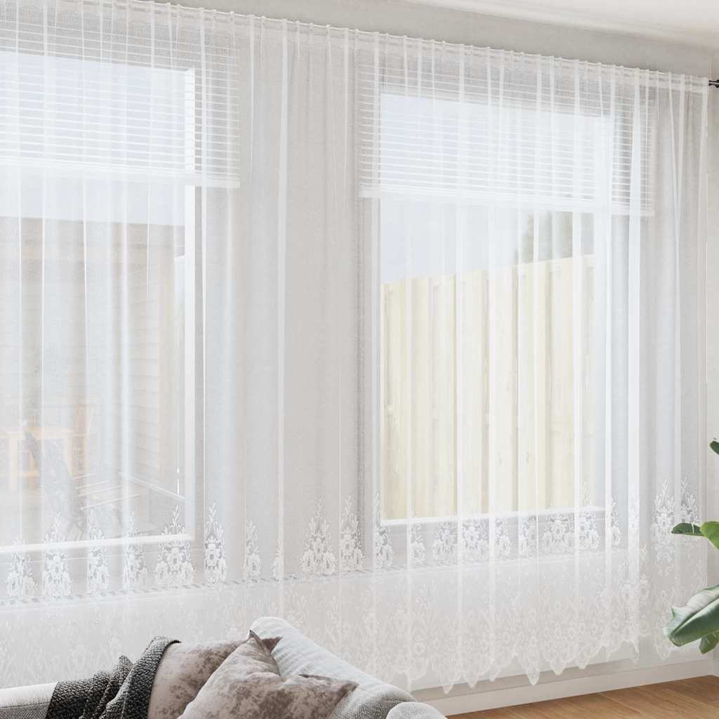 Lace Curtain with Curtains White 600x260cm Polyester