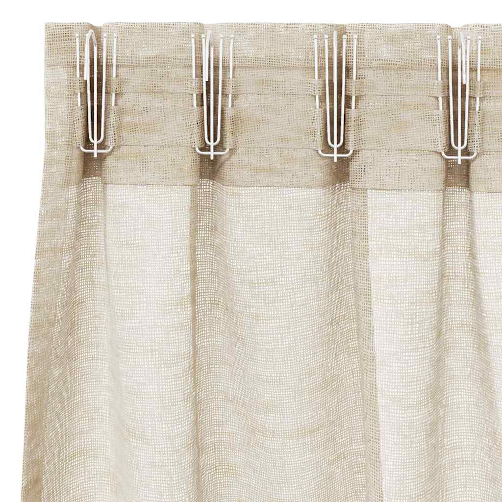 Voile Curtain with Curtains 2 pcs Sand 140x140cm Polyester