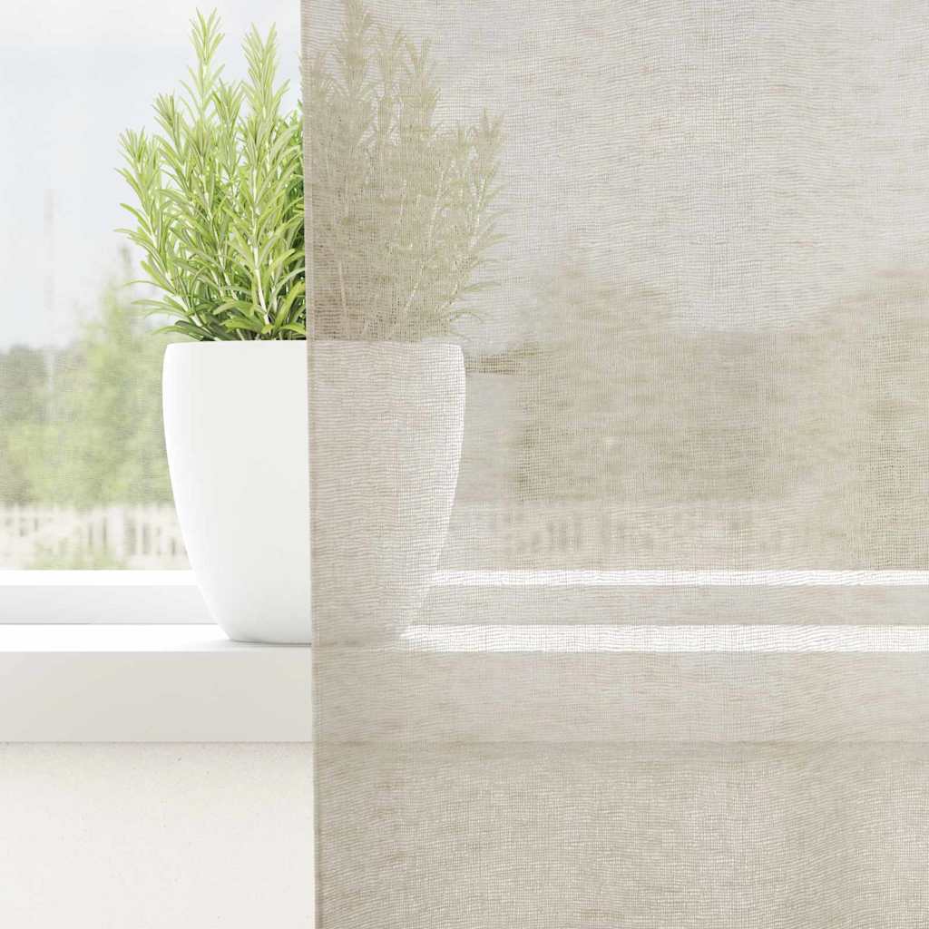 Voile Curtain with Curtains 2 pcs Sand 140x140cm Polyester