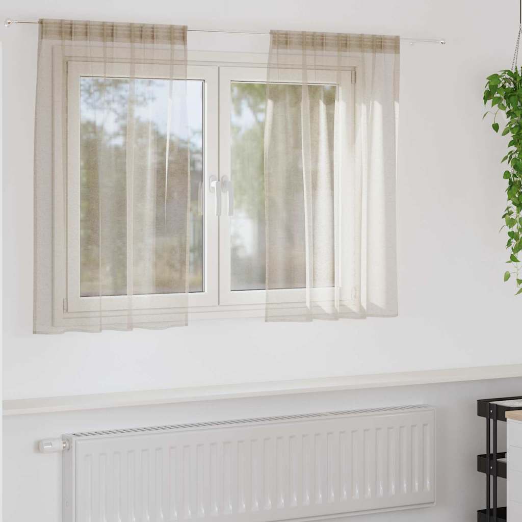 Voile Curtain with Curtains 2 pcs Sand 140x140cm Polyester