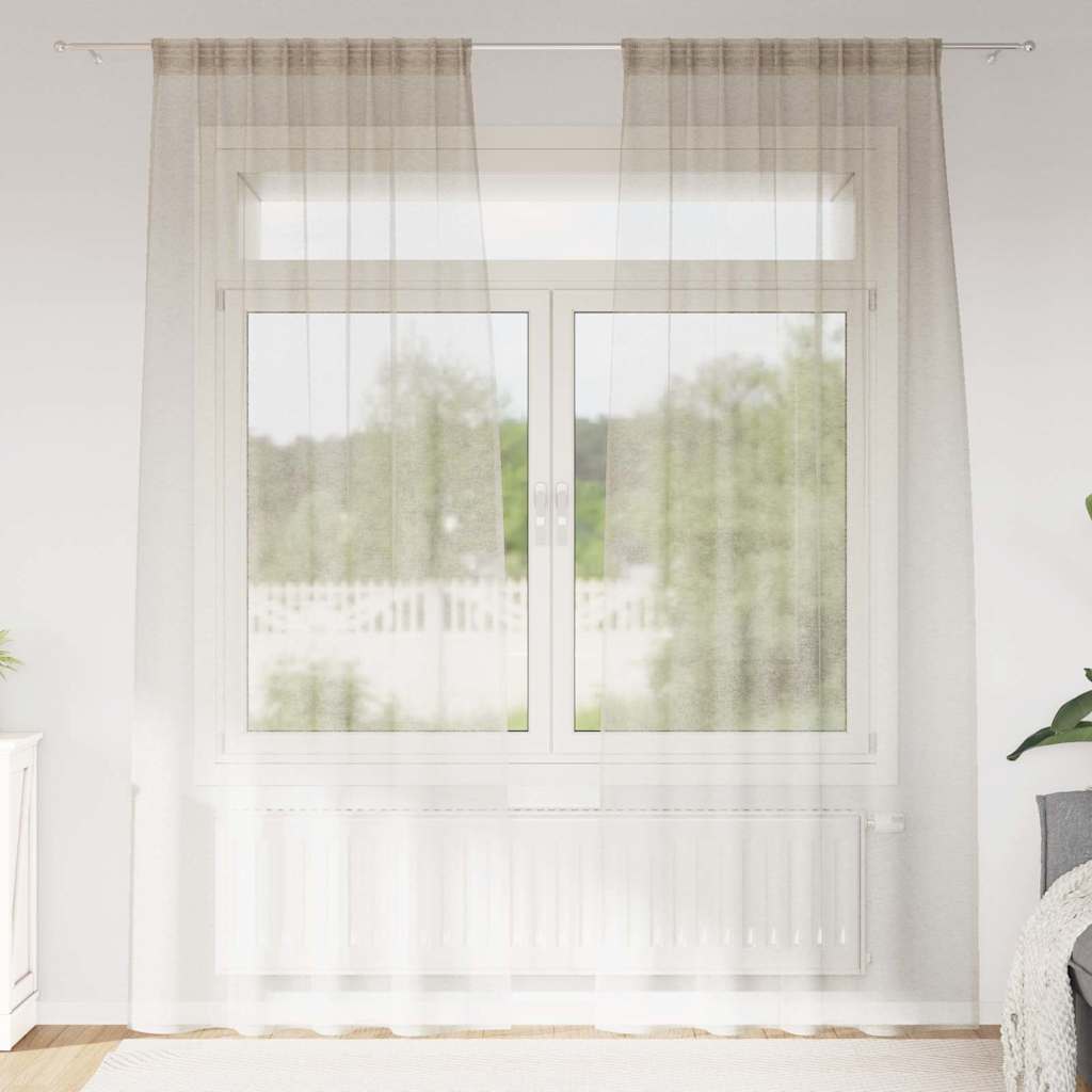 Voile Curtain with Curtains 2 pcs Sand 140x260cm Polyester