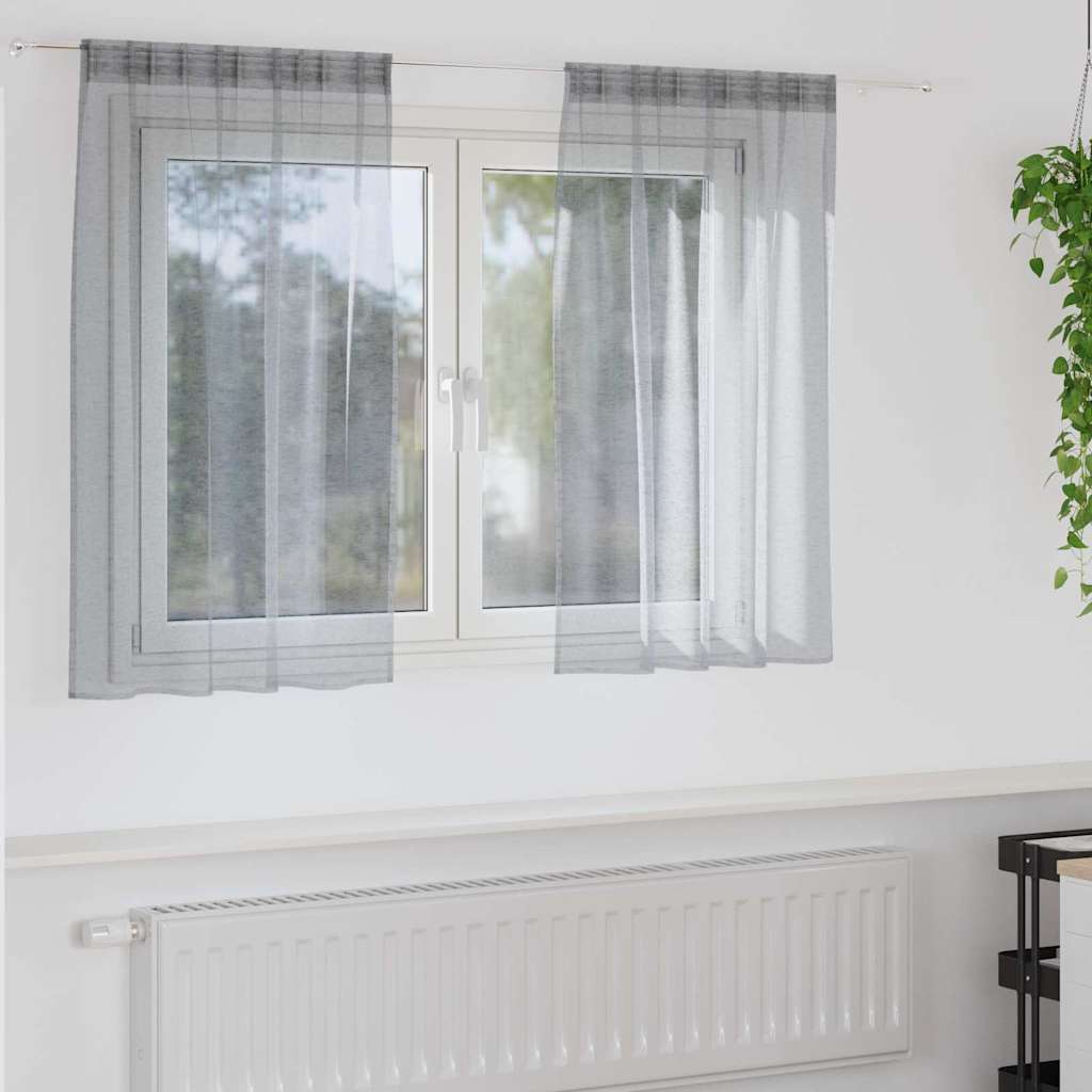 Voile Curtain with Curtains 2 pcs Dark grey 140x140cm Polyester