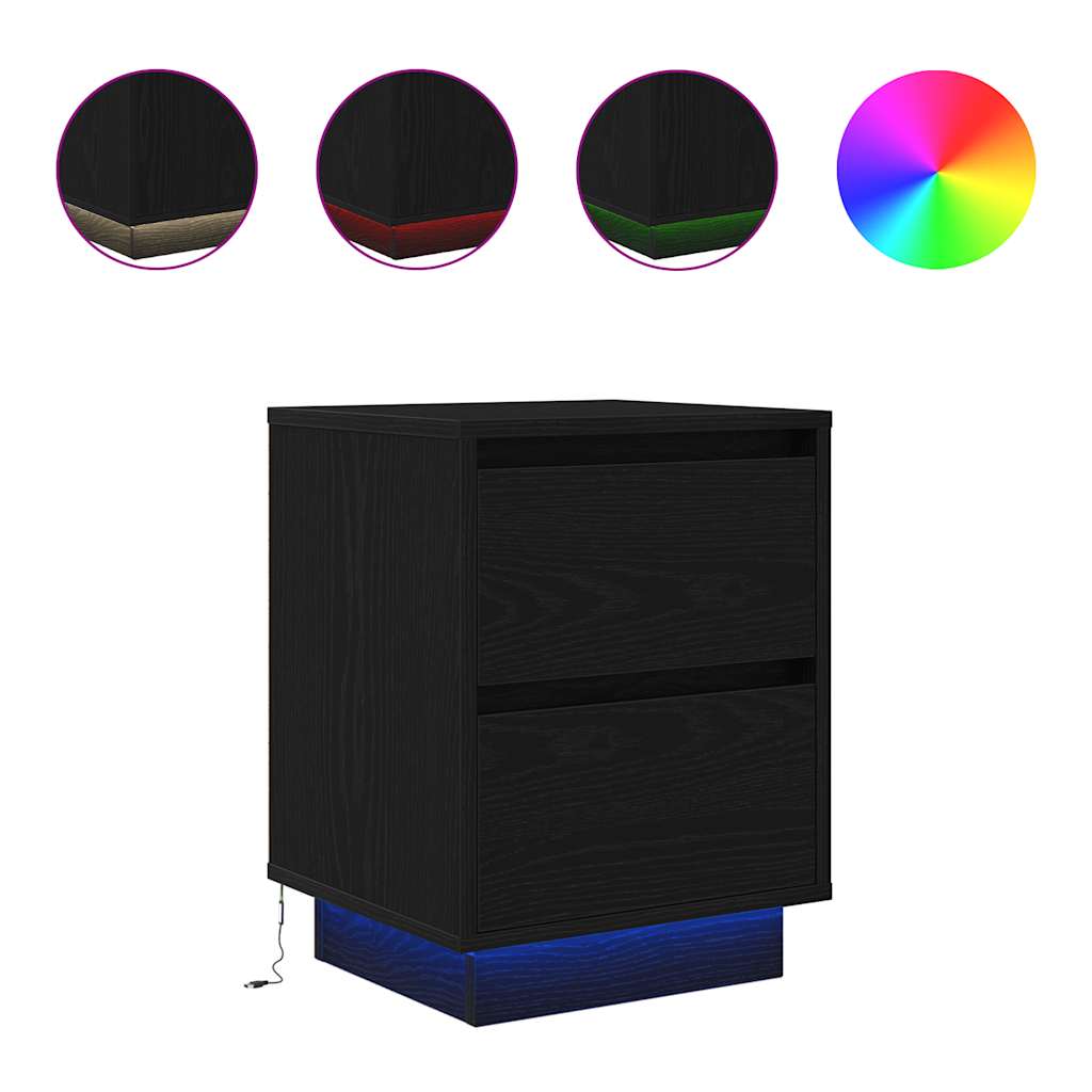 Bedside Cabinets with LED Lights 2 pcs Black 38x34x50 cm