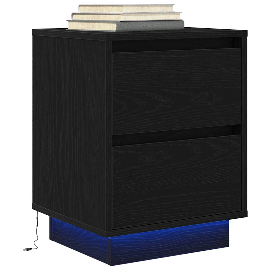 Bedside Cabinets with LED Lights 2 pcs Black 38x34x50 cm