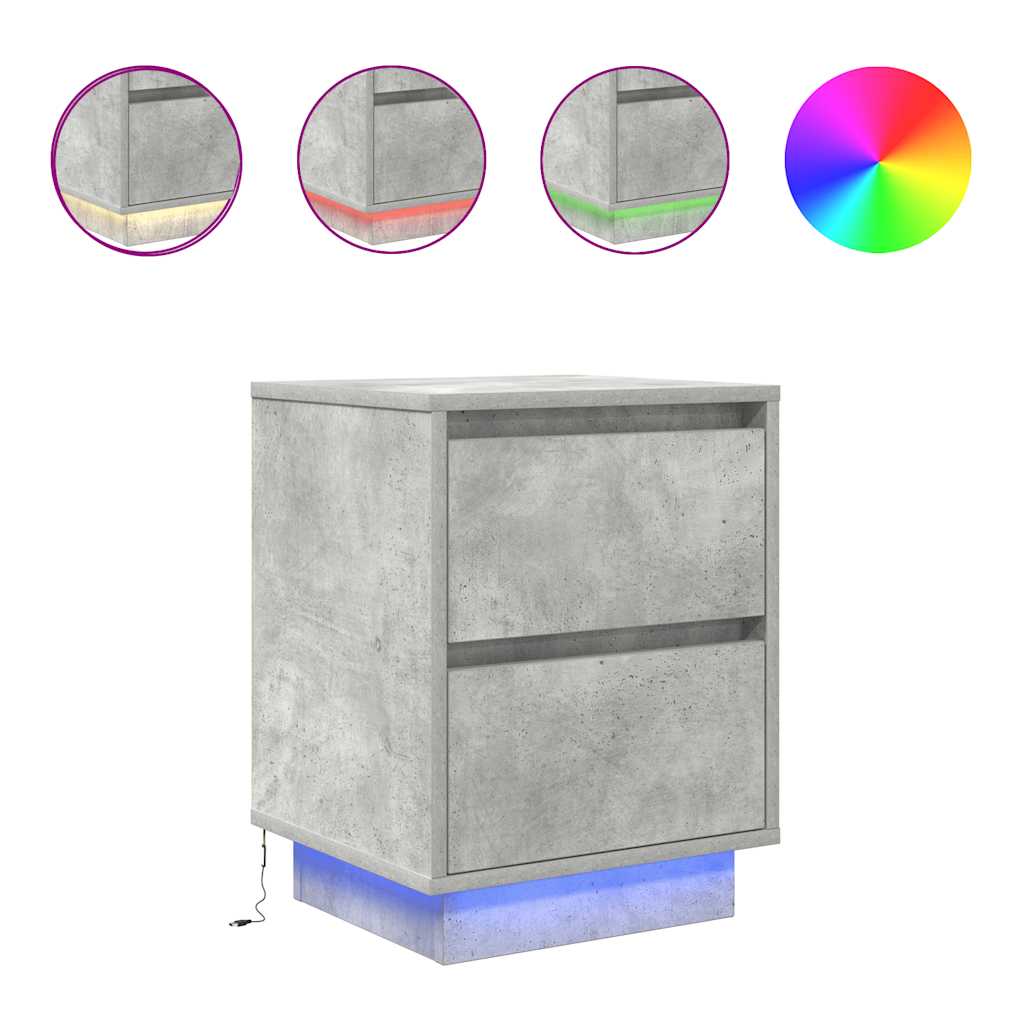 Bedside Cabinets with LED Lights 2 pcs Concrete Grey 38x34x50 cm