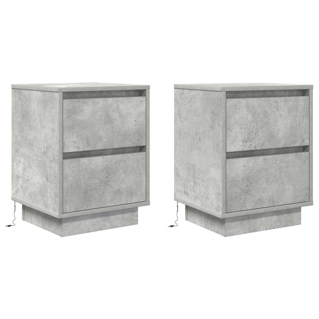 Bedside Cabinets with LED Lights 2 pcs Concrete Grey 38x34x50 cm