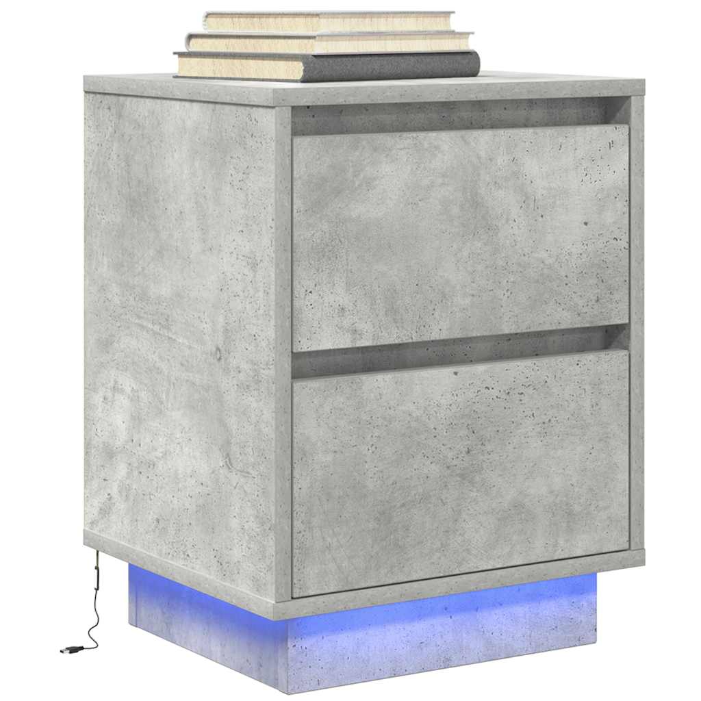 Bedside Cabinets with LED Lights 2 pcs Concrete Grey 38x34x50 cm