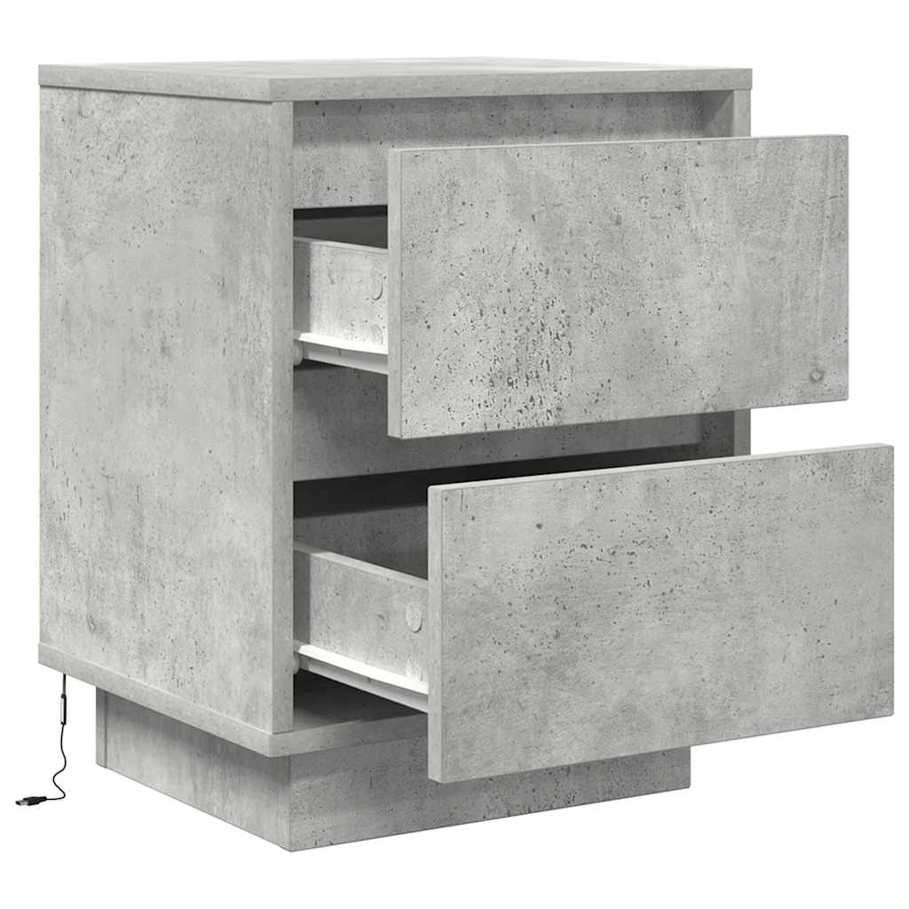 Bedside Cabinets with LED Lights 2 pcs Concrete Grey 38x34x50 cm