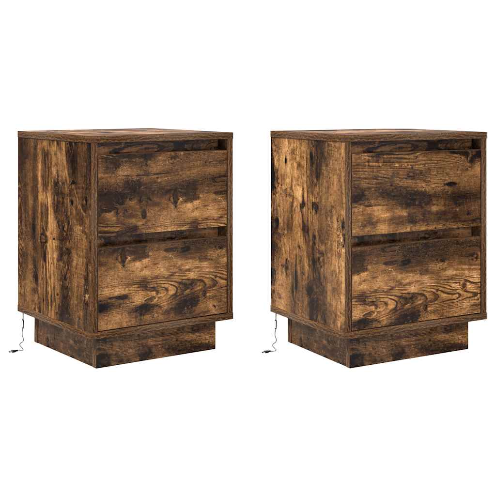 Bedside Cabinets with LED Lights 2 pcs Smoked Oak 38x34x50 cm