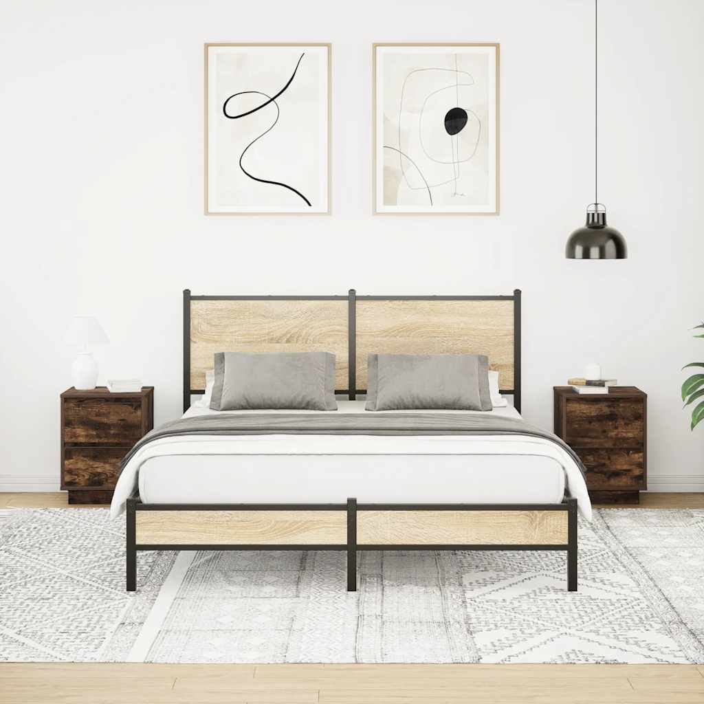 Bedside Cabinets with LED Lights 2 pcs Smoked Oak 38x34x50 cm