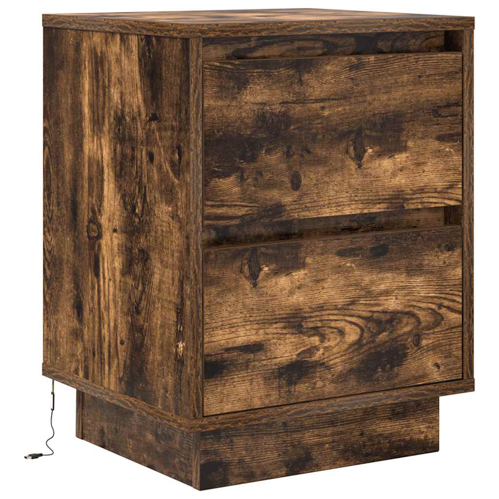 Bedside Cabinets with LED Lights 2 pcs Smoked Oak 38x34x50 cm