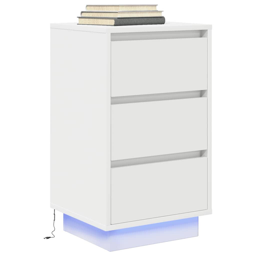 Bedside Cabinet with LED Lights White 38x34x65 cm