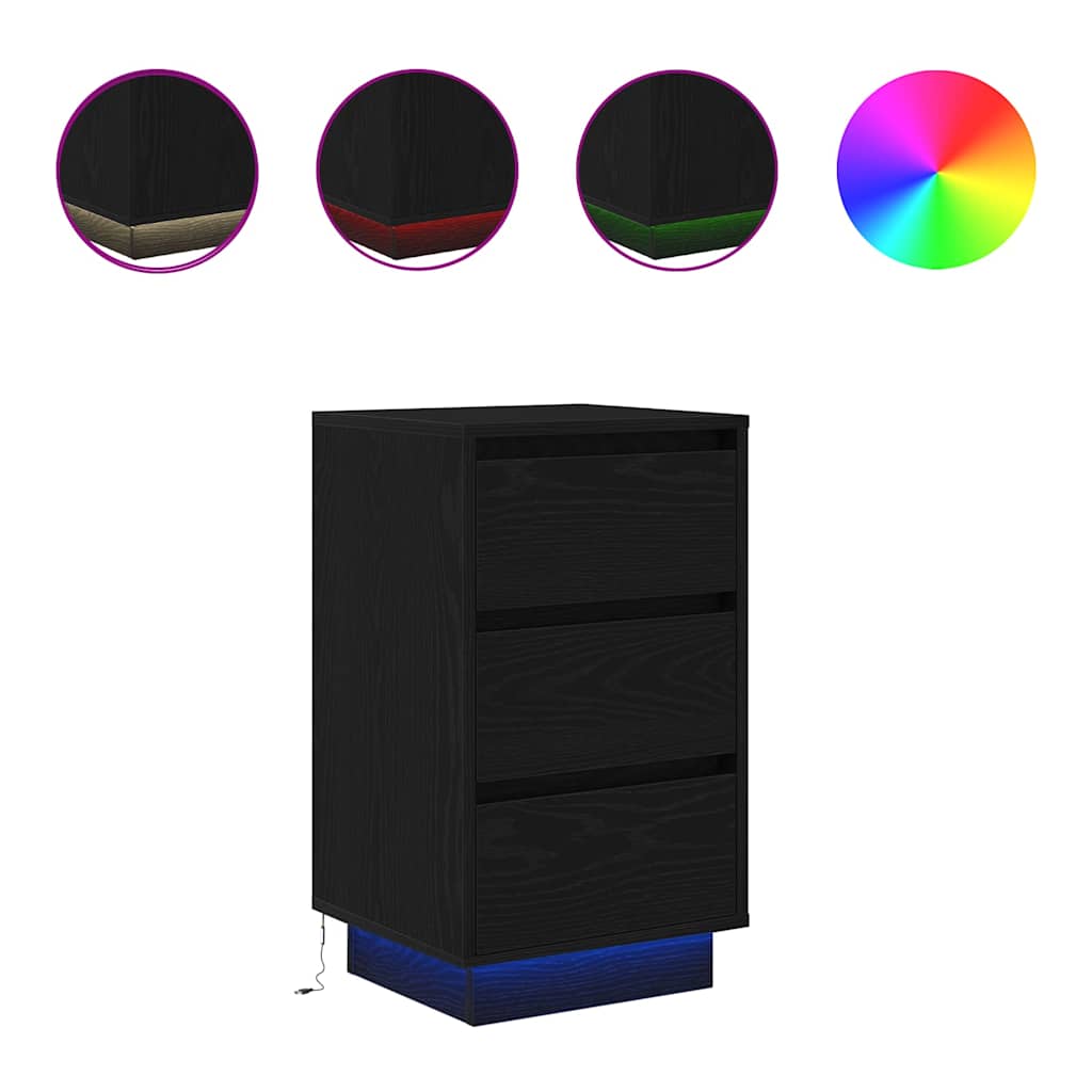 Bedside Cabinet with LED Lights Black 38x34x65 cm