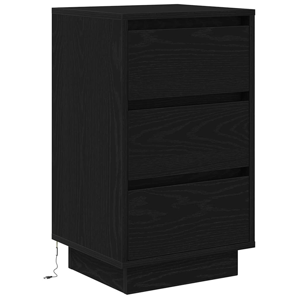 Bedside Cabinet with LED Lights Black 38x34x65 cm