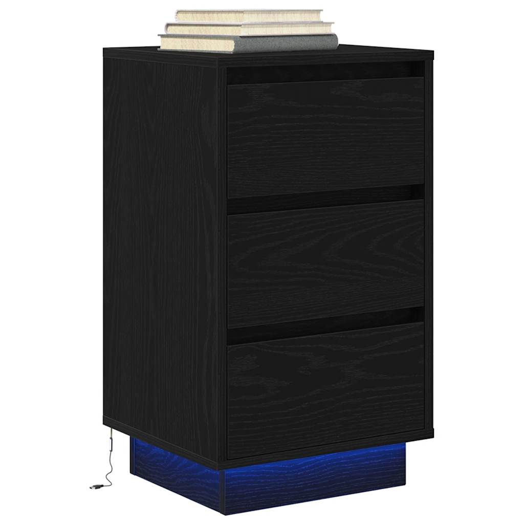 Bedside Cabinet with LED Lights Black 38x34x65 cm