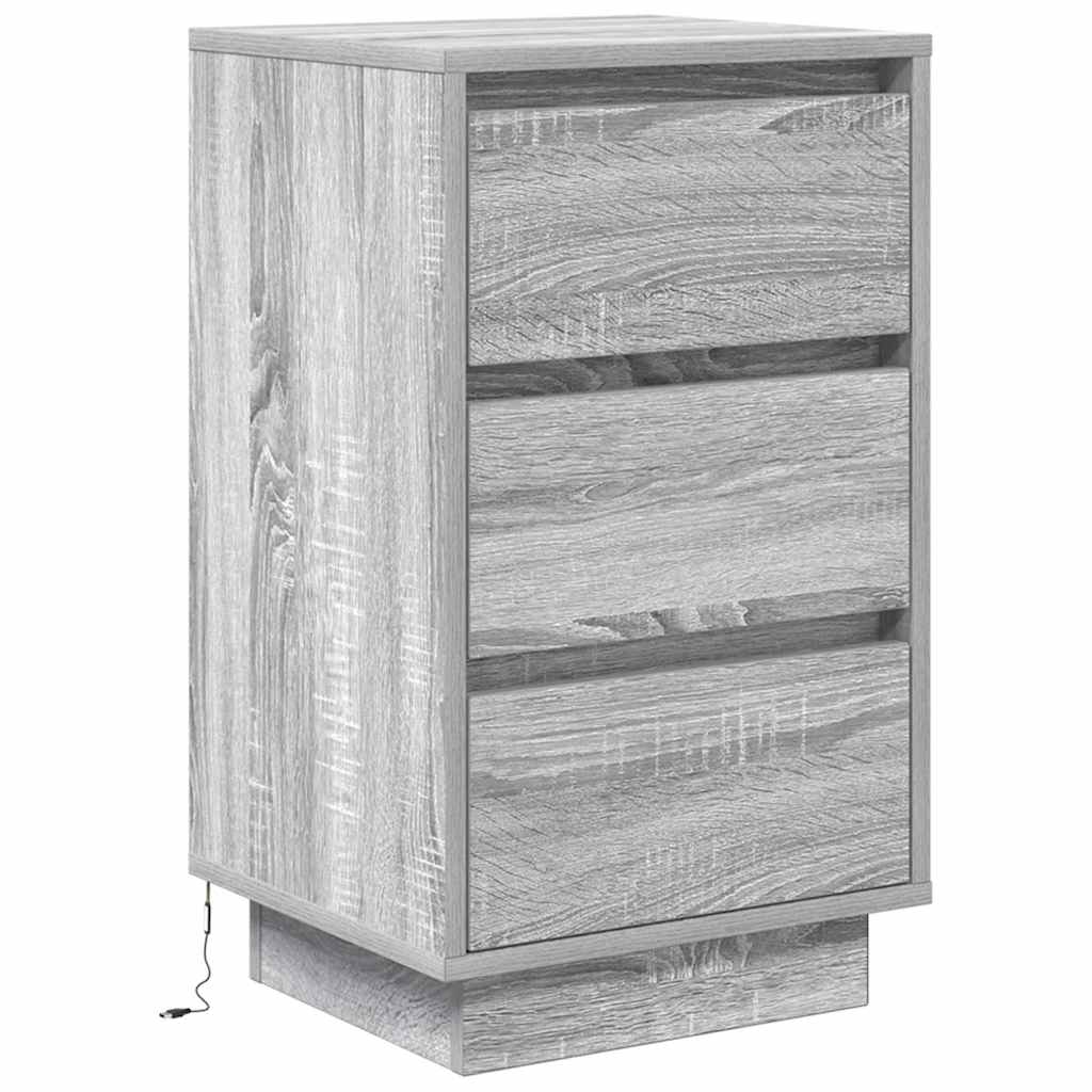Bedside Cabinet with LED Lights Grey Sonoma 38x34x65 cm