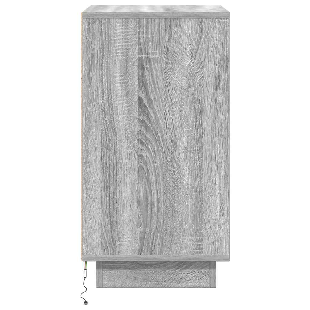 Bedside Cabinet with LED Lights Grey Sonoma 38x34x65 cm