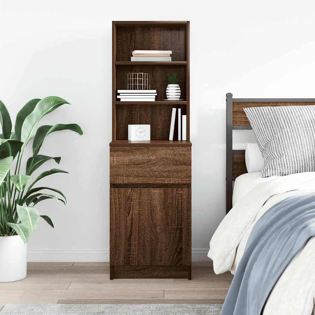 Bedside Cabinet Brown Oak 39x35x125 cm Engineered Wood