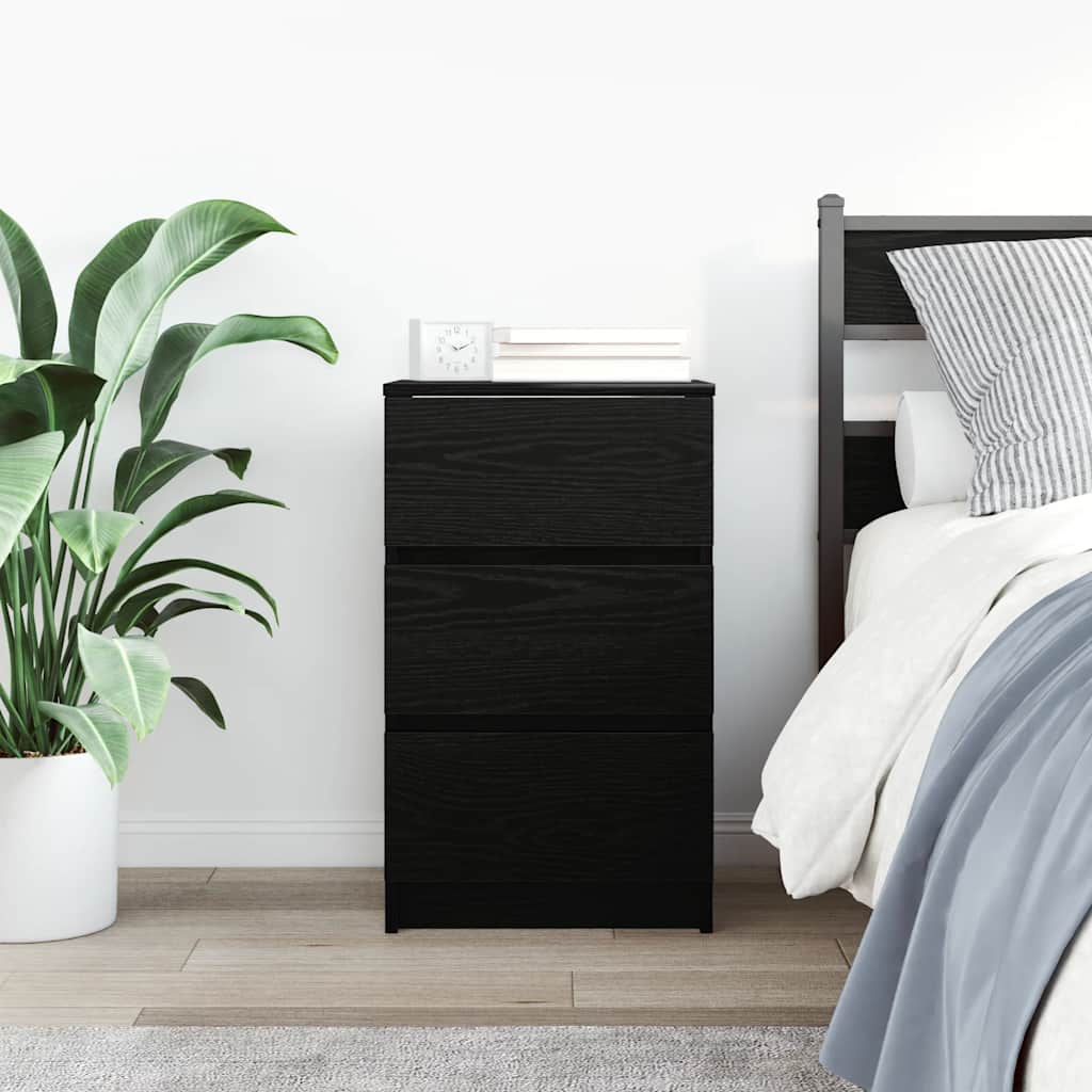Bedside Cabinet with 3 Drawers Black 39x35x65 cm