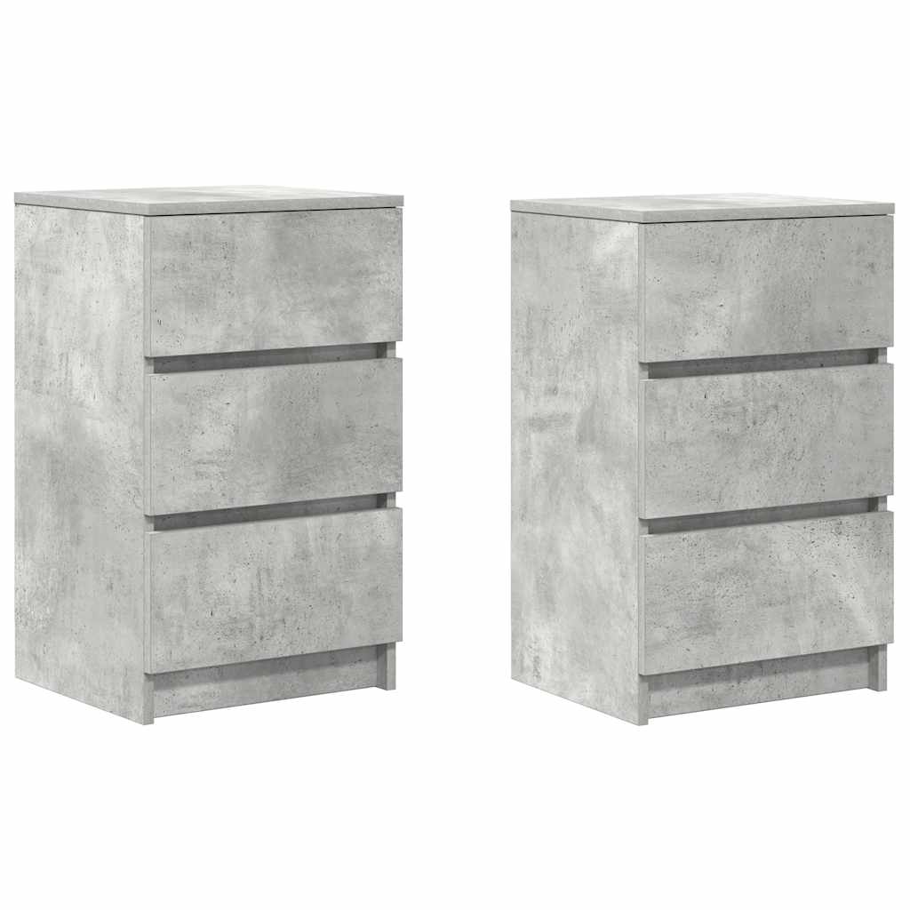 Bedside Cabinets with 3 Drawers 2 pcs Concrete Grey 39x35x65 cm