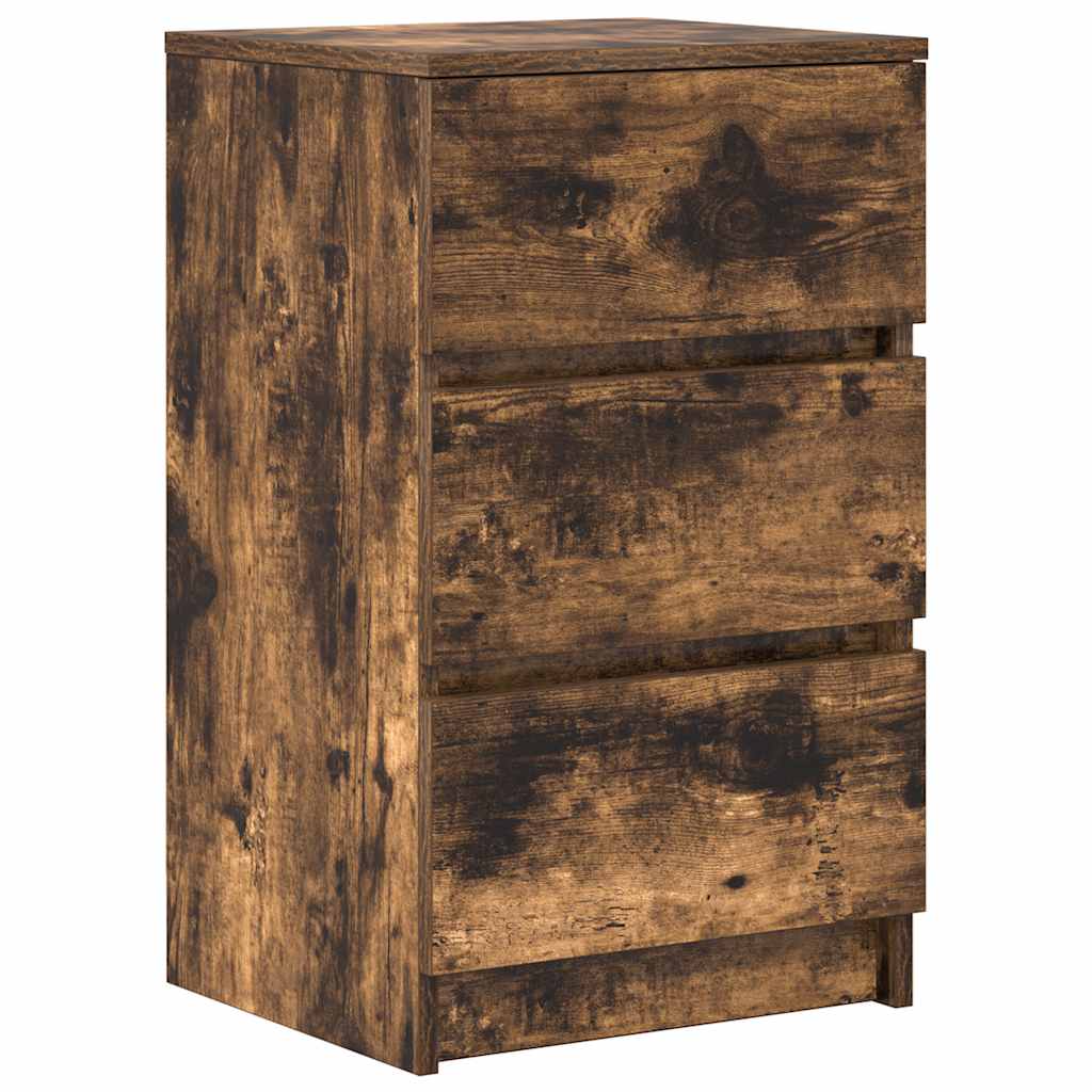 Bedside Cabinet with 3 Drawers Smoked Oak 39x35x65 cm