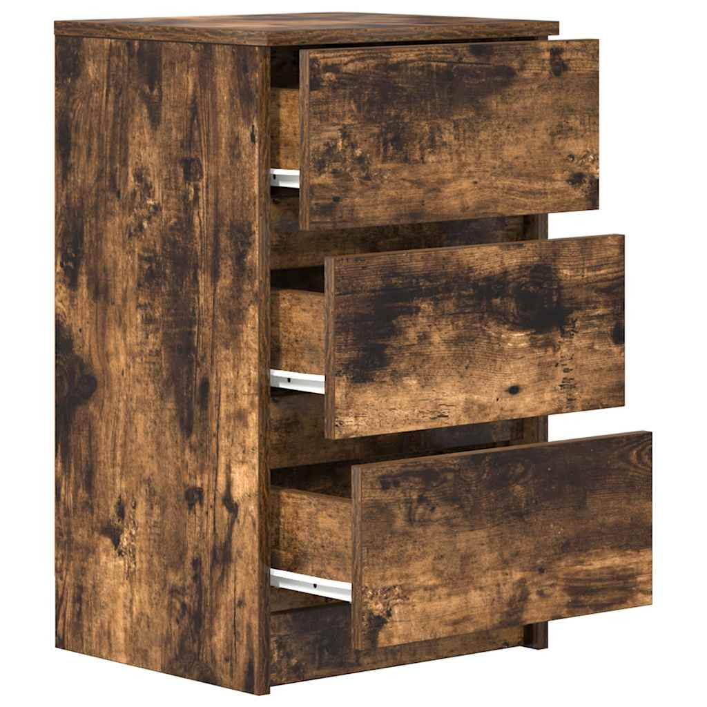 Bedside Cabinets with 3 Drawers 2 pcs Smoked Oak 39x35x65 cm