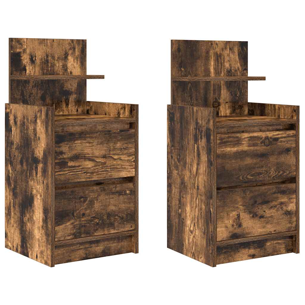 Bedside Cabinets with 2 Drawers 2 pcs Smoked Oak 38x34x80 cm