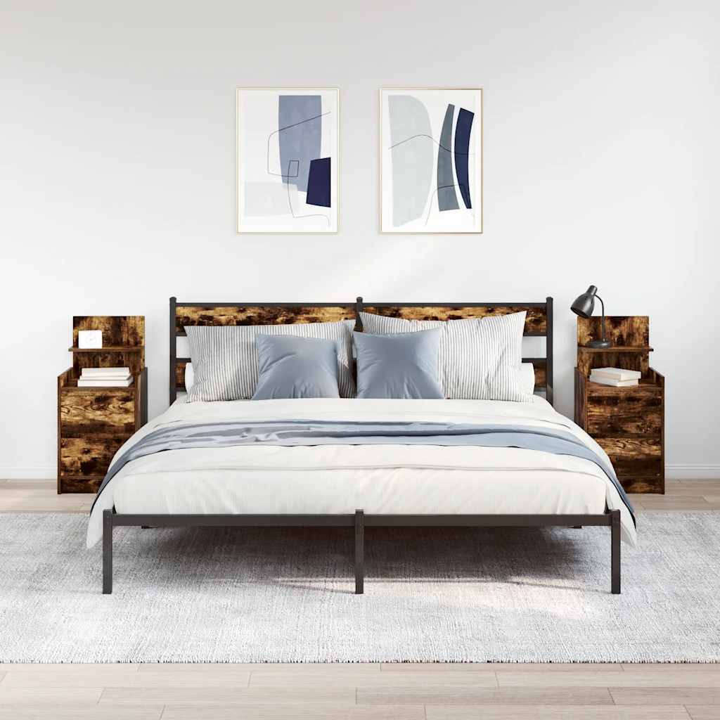 Bedside Cabinets with 2 Drawers 2 pcs Smoked Oak 38x34x80 cm