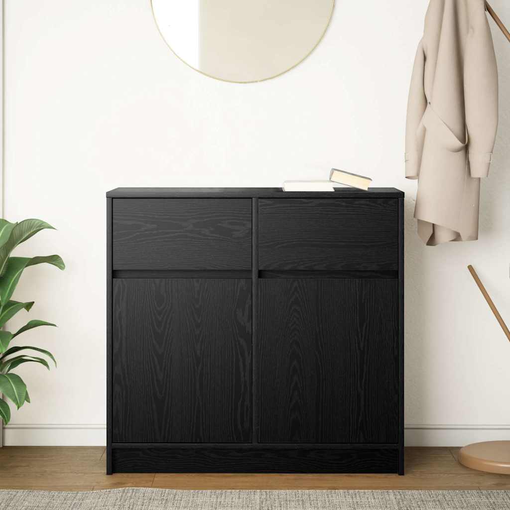 Sideboard with Drawer Black Oak 80x34x76 cm Engineered Wood