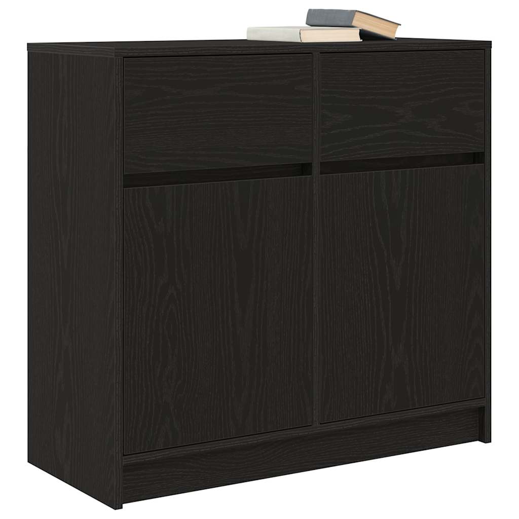 Sideboard with Drawer Black Oak 80x34x76 cm Engineered Wood