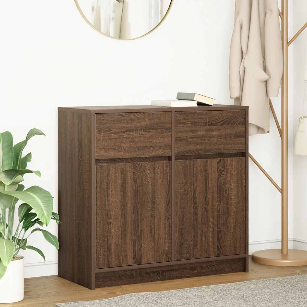 Sideboard with Drawer Brown Oak 80x34x76 cm Engineered Wood