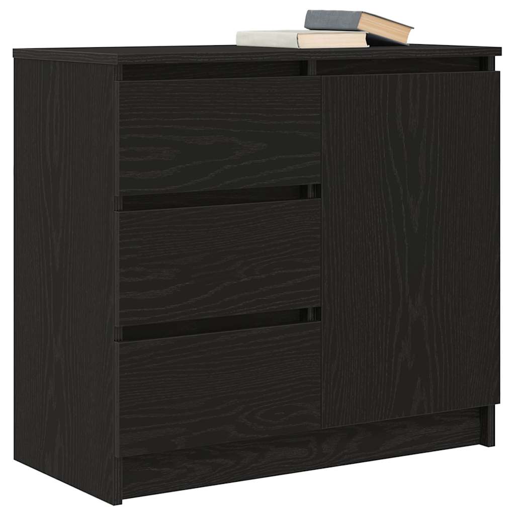 Sideboard with Drawer Black Oak 71x35x65 cm Engineered Wood