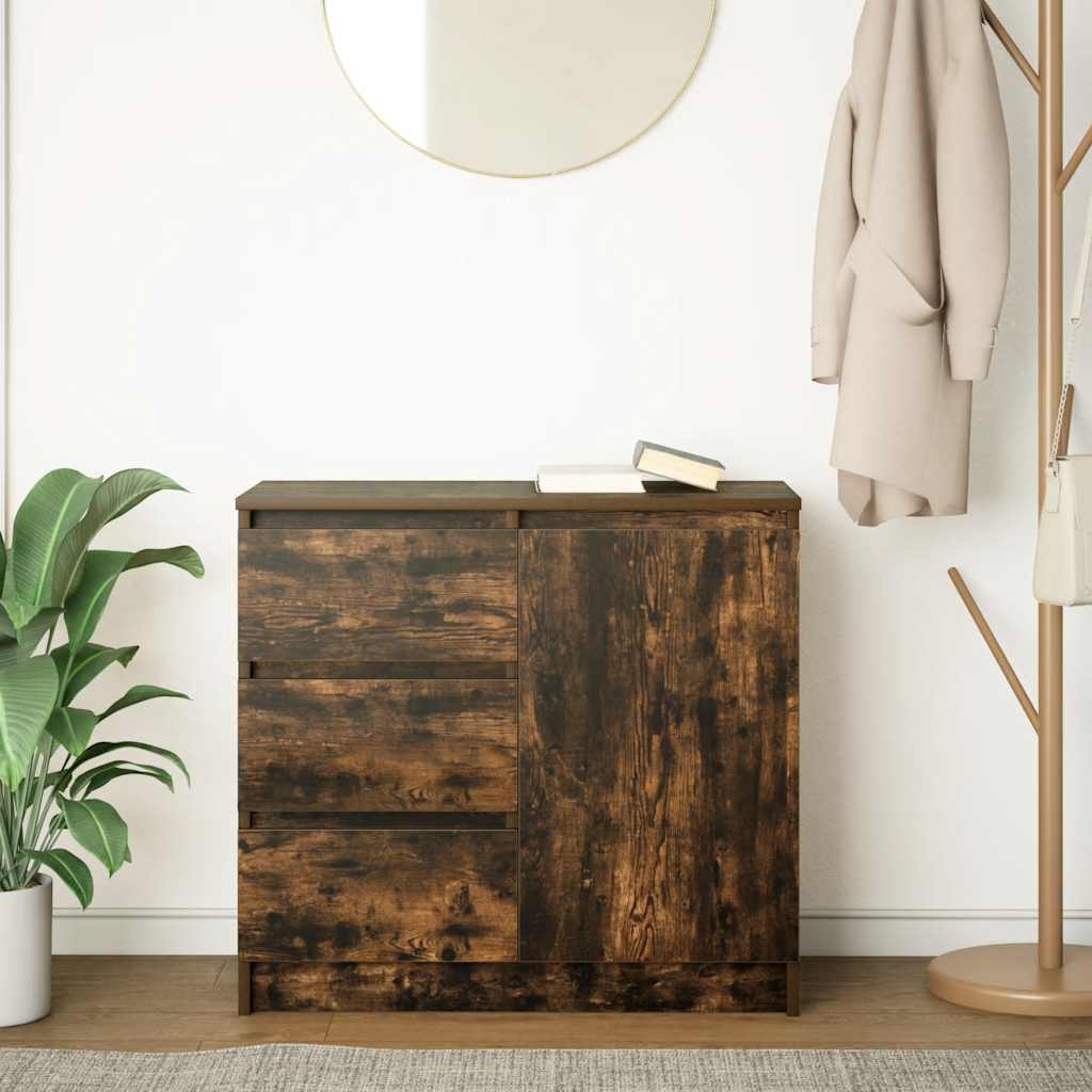Sideboard with Drawer Smoked Oak 71x35x65 cm Engineered Wood