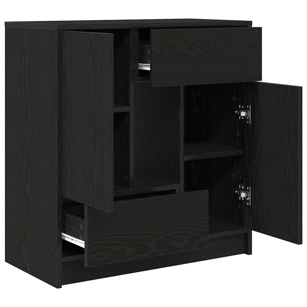 Sideboard with Drawers and Doors Black Oak 70.5x34x74.5 cm