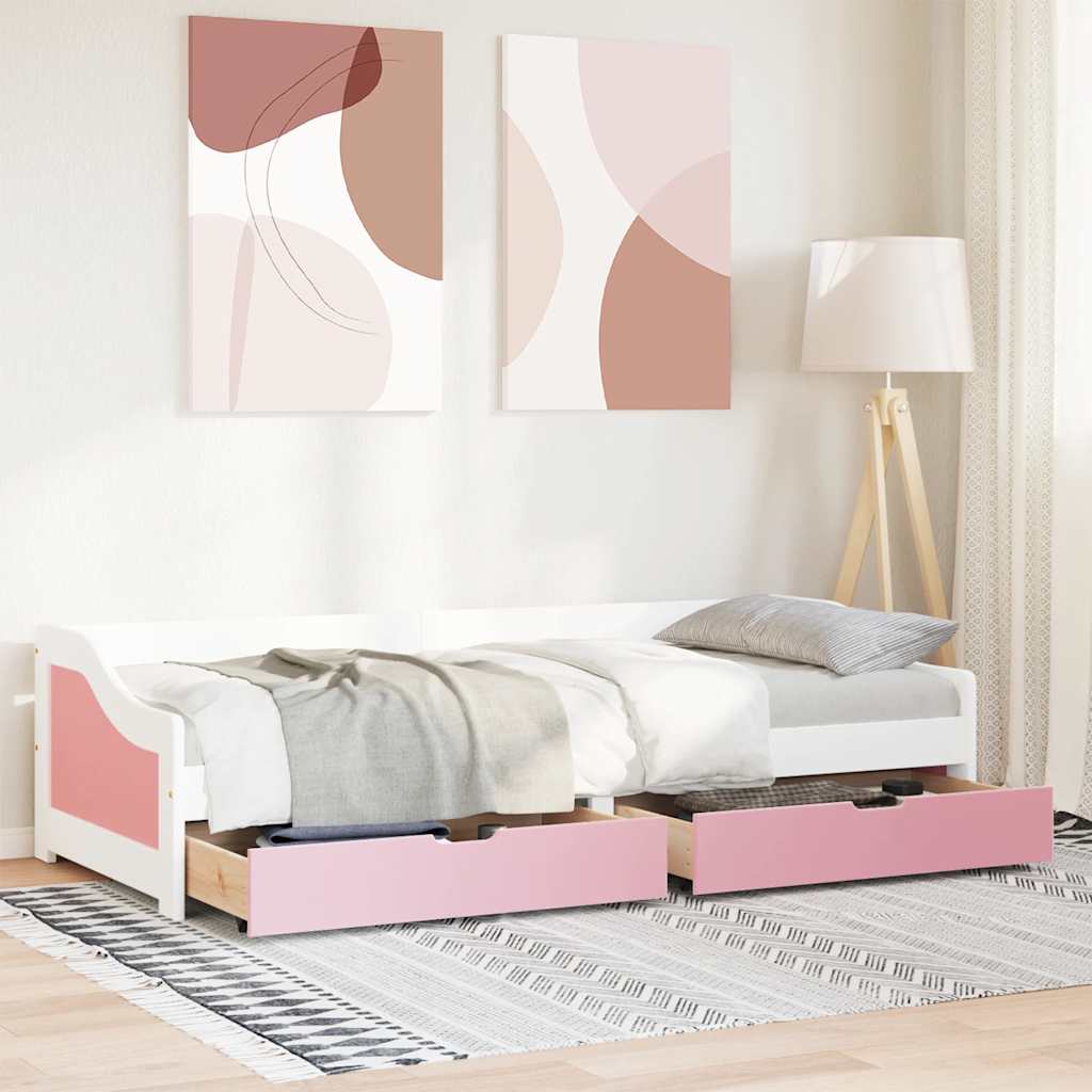 Day Bed with 2 Drawers without Mattress IRUN White&Pink 90x200 cm