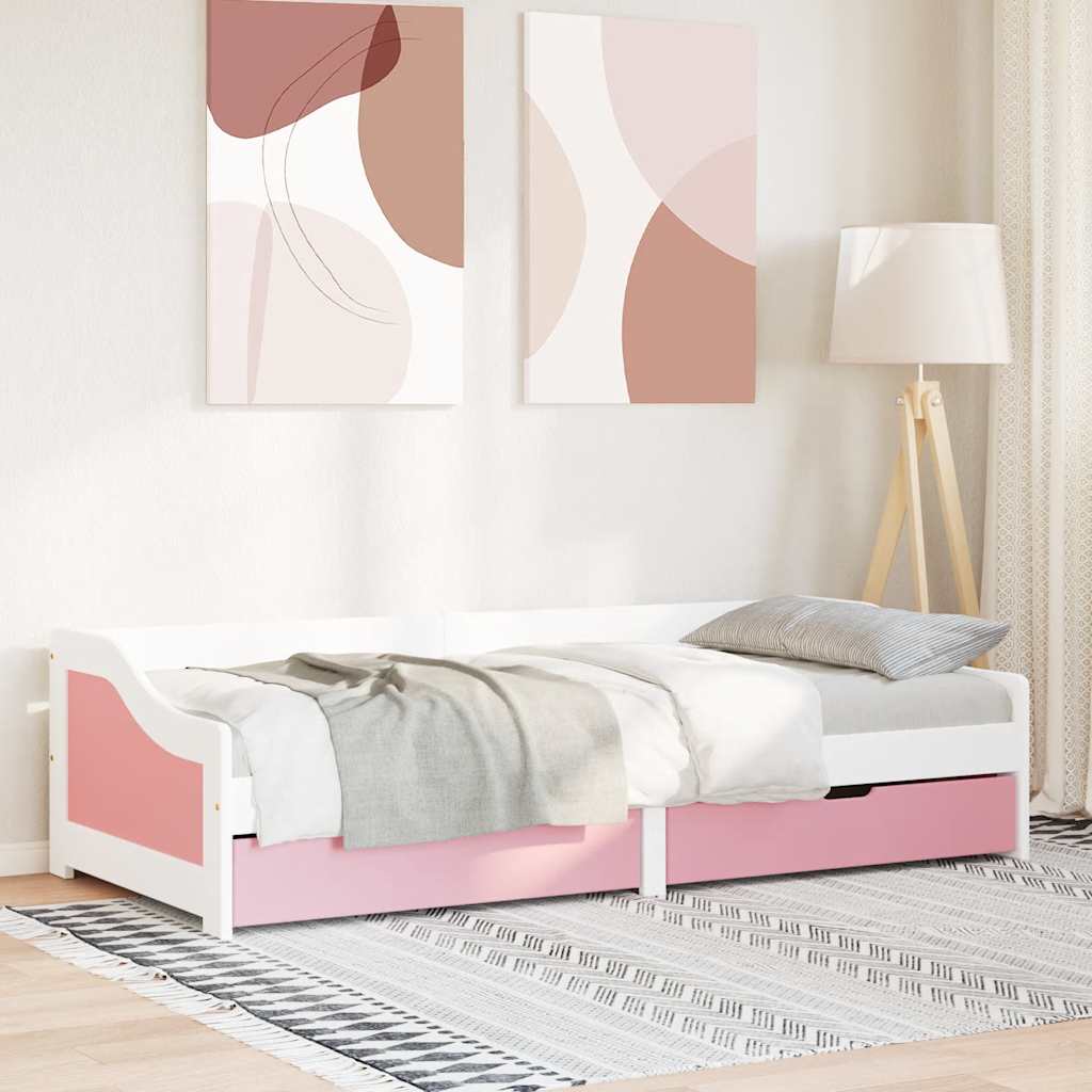 Day Bed with 2 Drawers without Mattress IRUN White&Pink 90x200 cm