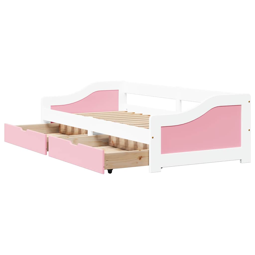 Day Bed with 2 Drawers without Mattress IRUN White&Pink 90x200 cm