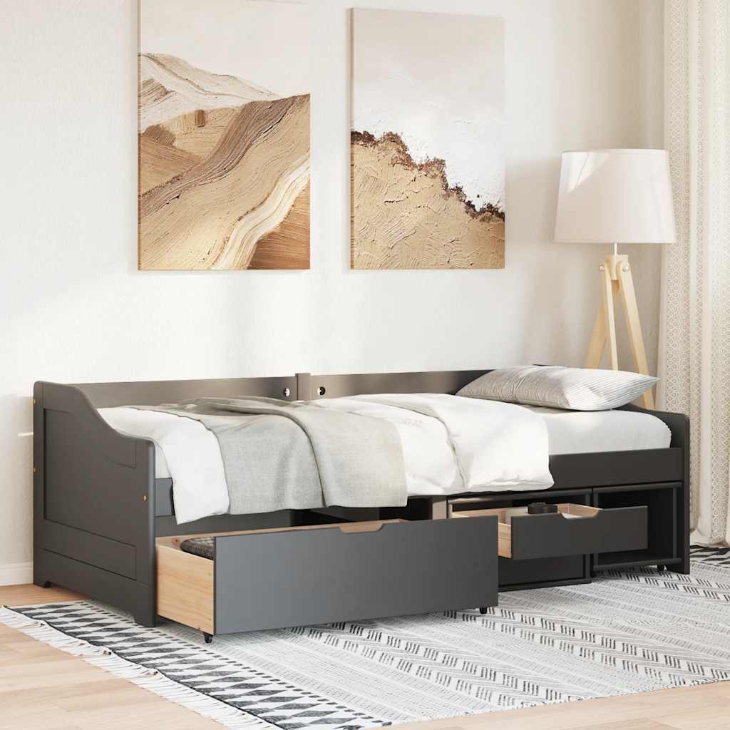Day Bed with 3 Drawers without Mattress IRUN Black 90x200 cm